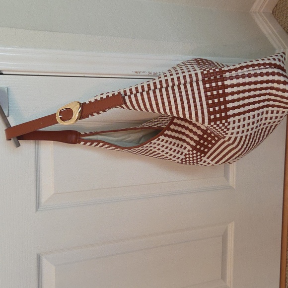 Anthropologie Woven Brown and Cream Tote / Shoulder Bag - Picture 3 of 14